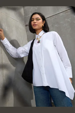 Sassafras Women Relaxed Fit Spread Collar Solid Cotton Casual Shirt