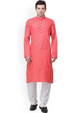 Exotic India Sugar Coral Pure Cotton Casual Kurta Pajama Set with Printed Bootis All-Over