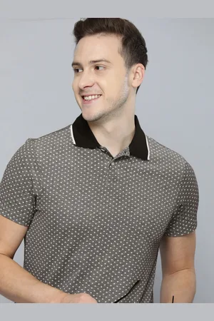 Mast & Harbour Men Black & Off White Geometric Printed Polo Collar Slim Fit T-shirt