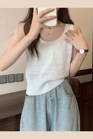HERE&NOW Women Self Design Scoop Neck Sleeveless Top