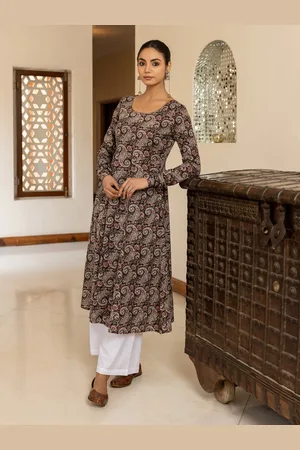FIORRA Paisley Printed Round Neck Long Sleeves Cotton Anarkali Kurta