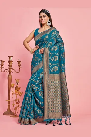 Mimosa Floral Woven Design Zari Art Silk Banarasi Saree