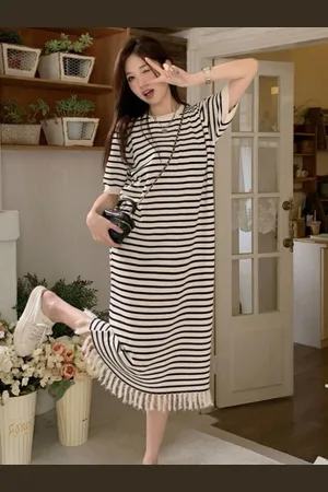 HERE&NOW Women Striped Sheath Midi Dress