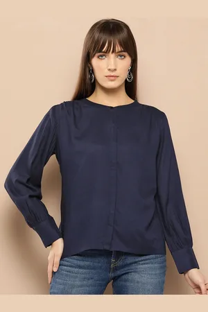 Chemistry Solid Mandarin Collar Shirt Style Top