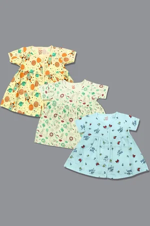 Born Girls Pack Of 3 Floral Printed Organic Cotton Fit & Flare Dress