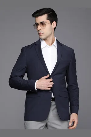 Louis Philippe Men Navy Blue Self-Striped Slim Fit Formal Blazer