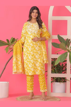 Kalini Women Floral Printed Regular Pure Cotton Kurta with Trousers & With Dupatta