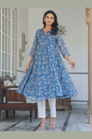 Janasya Women Floral Printed Keyhole Neck Floral Kurta