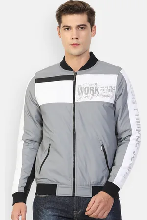 Louis Philippe Men Grey & White Colourblocked Pure Cotton Bomber Jacket