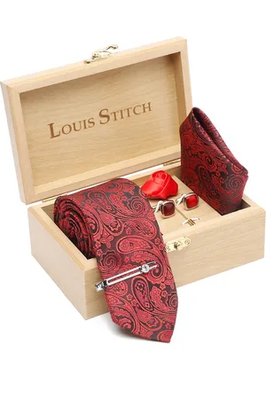 LOUIS STITCH Woven Design Italian Silk Necktie Accessory Gift Set
