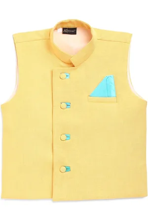 AJ DEZINES Boys Yellow Solid Nehru Jackets