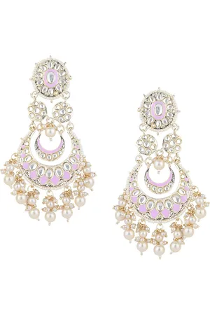 I Jewels Gold-Plated Kundan Studded Contemporary Chandbalis