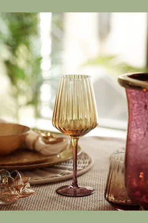 Pure Home and Living Gold-Toned & Purple 2 Pieces Ribbed Wine Glasses