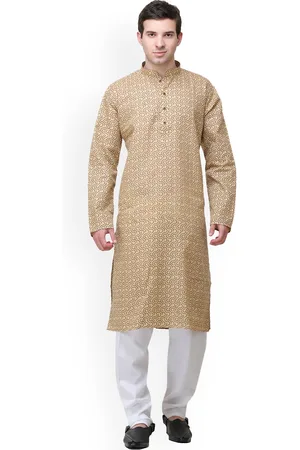 Exotic India Marzipan Pure Cotton Casual Kurta Pajama Set with Printed Waves
