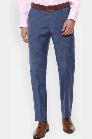 Louis Philippe Men Navy Blue Checked Formal Trousers