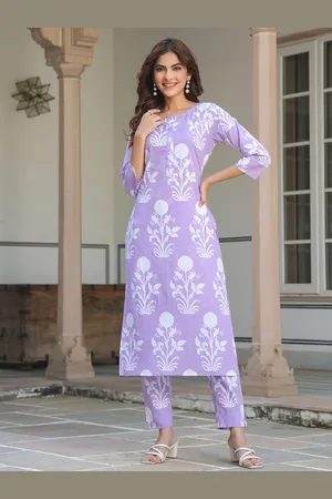Janasya Women Floral Printed Regular Pure Cotton Kurta with Trousers