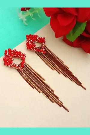 DIVASTRI Gold-Plated Artificial Beaded Floral Shaped Drop Earrings
