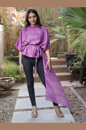Exotic India Purple Assorted Vintage Pure Silk Drape Top