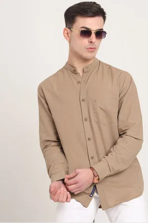 Greenfibre Men Regular Fit Band Collar Solid Cotton Casual Shirt