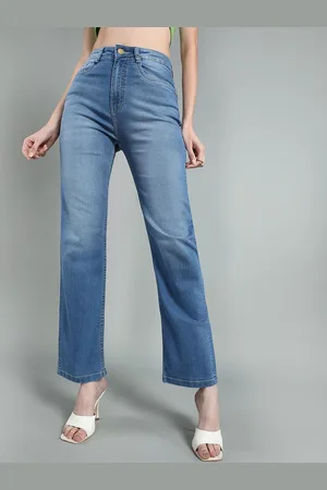 BAESD Women Straight Fit High-Rise Low Distress Light Fade Stretchable Jeans