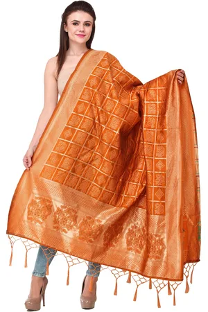 Exotic India Firecracker Zari Woven Bandhani Gharchola Silk Dupatta with Brocaded Border