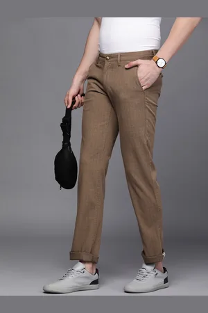 Louis Philippe Men Brown Checked Slim Fit Low-Rise Trousers