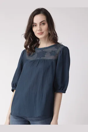 Scouph Women Navy Blue Solid Regular Pure Cotton Top
