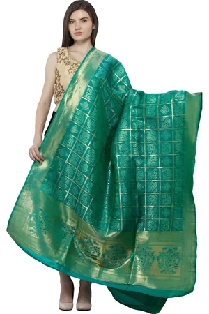 Exotic India Green Lake Zari Woven Bandhani Gharchola Silk Dupatta with Brocaded Border