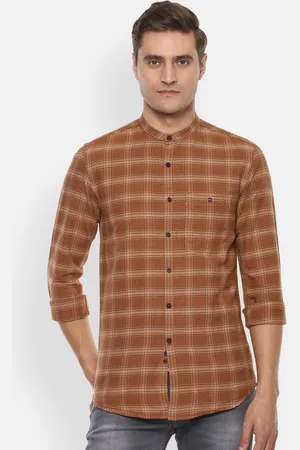 Louis Philippe Men Brown Slim Fit Checked Casual Shirt