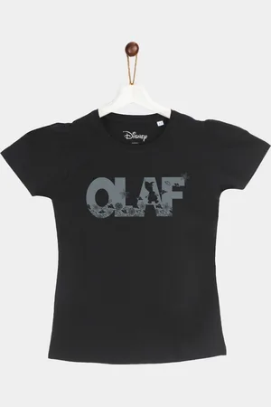 YK Girls Black Frozen Olaf Print Round Neck T-shirt