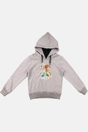 YK Girls Grey Frozen Printed Hooded Sweatshirt With Attached Face Covering