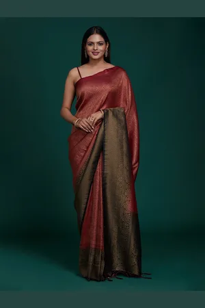 Koskii Maroon & Gold-Toned Woven Design Zari Brocade Banarasi Saree