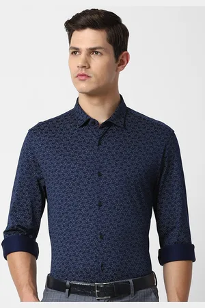 Louis Philippe Men Navy Blue Slim Fit Printed Casual Shirt