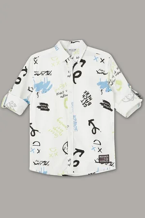 Lifestyle Boys Typography Printed Spread Collar Pure Cotton Casual Shirt