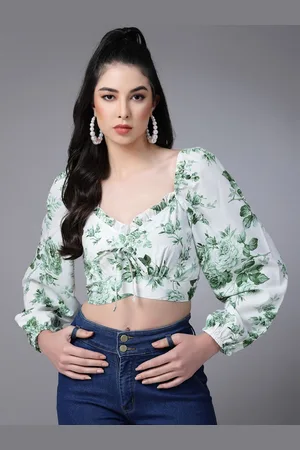 DressBerry Floral Print Sweetheart Neck Crepe Crop Top