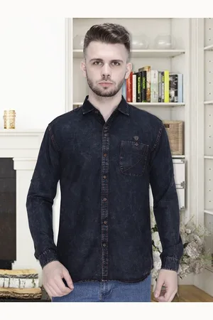 Kuons Avenue Men Black Smart Slim Fit Faded Casual Shirt