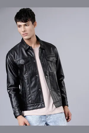 Highlander Men Black Solid Trucker Jacket