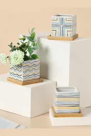 Bonhomie Set of 3 Painted Ceramic Pots