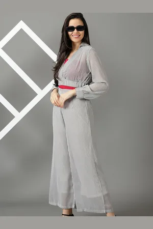 SHOWOFF Women Striped V-Neck Top & Palazzos Co-Ords