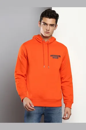 Calvin Klein Men Orange Brand Logo Printed Hooded Sweatshirt