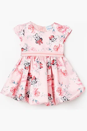 Lifestyle Girls Minnie Mouse Printed Gathered Cotton Fit & Flare Dress