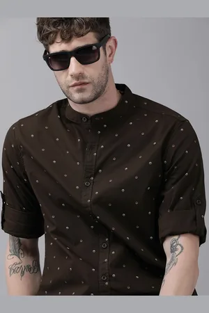Roadster Men Brown Opaque Printed Pure Cotton Casual Shirt
