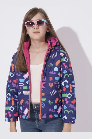 VERO MODA Girls Hooded Conversational Printed Casual Puffer Reversible Jacket