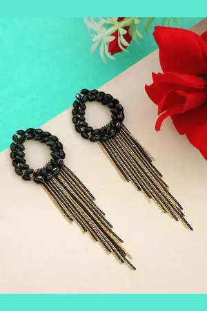 DIVASTRI Gold-Plated Artificial Beads Contemporary Shaped Drop Earrings