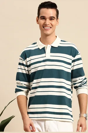 Mast & Harbour Striped Polo Collar Drop-Shoulder Sleeves Relaxed T-shirt