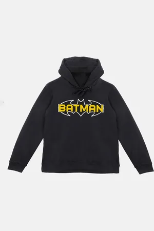 Batman Boys Black Printed Hooded Sweatshirt With Attached Face Covering