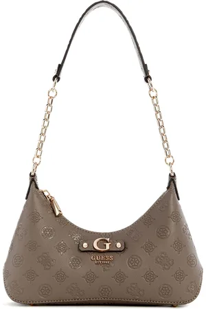 Guess Printed PU Structured Shoulder Bag with Cut Work