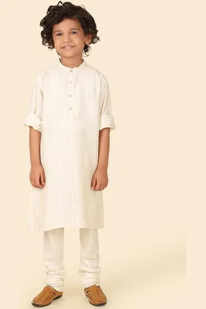 Fabindia Boys Striped Woven Design Mandarin Collar Thread Work Straight Kurta