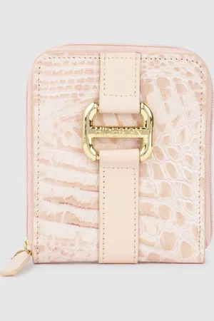 Hidesign Women Croc Textured Buckle Detail Leather Zip Around Wallet