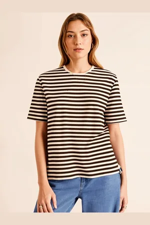 DressBerry Women Striped Drop-Shoulder Sleeves Cut Outs T-shirt